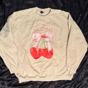 Cream Sweatshirt with Red Cherry Graphic